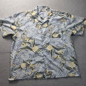 Island Blue Hawaiian Camp Shirt Mens XL Tropical Floral‎ Blue Casual Aloha Style